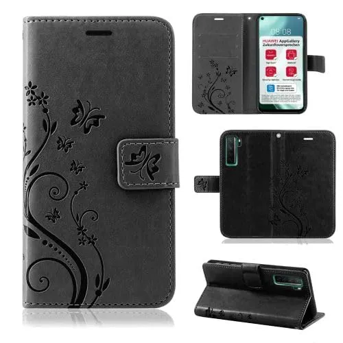 betterfon Hülle Kompatibel mit Huawei P40 Lite 5G | Premium PU Leder Handyhülle Wallet Case für P40 Lite 5G | Schutzhülle Blumen Klapphülle Handyhülle | Rosegold