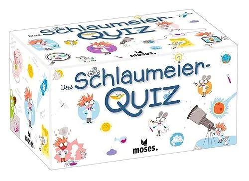 Moses 90208 Schlaumeier Quiz - Das Kinderquiz mit 100 spannenden Fragen zu Weltall, Erde und mehr. Ideal für Kinder ab 8 Jahren und sorgt für Spielspaß und Staunen. Für 2 bis 5 Spieler, inklusive Antwortbüchlein mit interessanten Infos.