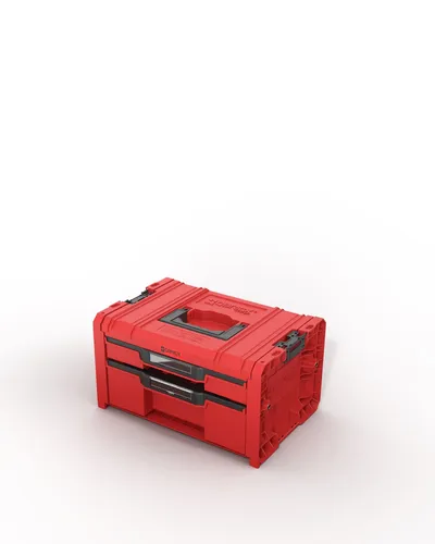 Qbrick System PRO Drawer 2 Toolbox 2.0 Expert RED ULTRA HD - Werkzeugkoffer mit 14 l Volumen, IP54 Schutz, stapelbar und ausgestattet mit 2 praktischen Schubladen für optimale Organisation.
