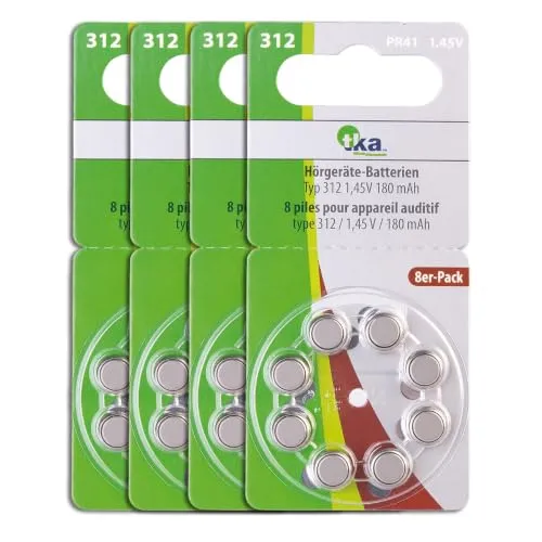 tka Köbele Akkutechnik Hörgerätebatterien: 32er-Set Hörgeräte-Batterien Typ 312, 1,45 Volt, 180 mAh (Batterien Hörverstärker, Knopfbatterie für Hörgerät)