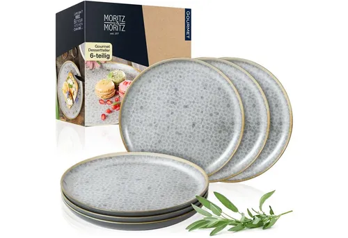 Moritz & Moritz TERRA Dessertteller Set - 6-tlg, Ø 20,5 cm, grau - Speiseteller aus hochwertigem Porzellan, ideal für Frühstück oder Desserts. Verleihen Sie Ihrem Tisch mit diesem eleganten 6-teiligen Set einen Hauch mediterranen Flairs.