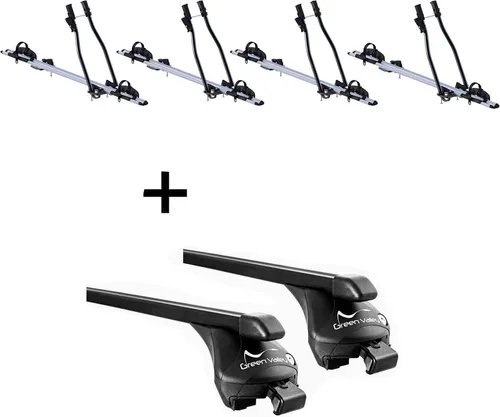 4x Fahrradträger SAGITTAR + Relingträger Quick Stahl L für Kia Ceed II Kombi - Komplettset aus 4 hochwertigen Fahrradträgern und einem passenden Relingträger für Kia Ceed II Kombi ab 2012. Ideal für den sicheren Transport von bis zu 4 Fahrrädern auf dem Dach.