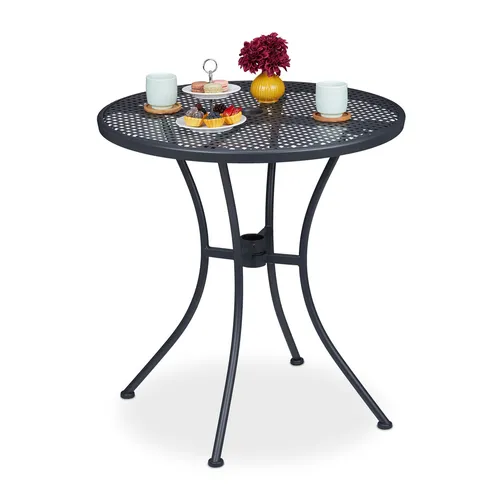 Wetterfester Gartentisch rund mit Schirmloch - Eleganter Beistelltisch für den Außenbereich, ideal für Balkon und Garten. Mit einem Durchmesser von 70 cm und einem praktischen Schirmloch.