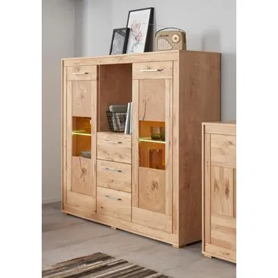Highboard VOGL MÖBELFABRIK, braun (eichefarben chalet, wildeiche massiv), B:154cm H:135cm T:40cm, Holz teilmassiv, Holzwerkstoff, Sideboards, Highboard, Breite 154 cm, Teilmassivholz, Made in Germany