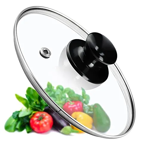 KADAX Glasdeckel, Topfdeckel Ø16 cm mit Glänzend Schwarz Griff, hitzebeständig, mit Dampfloch, Universaldeckel für Töpfe & Pfannen, klare Sicht, dicht schließend