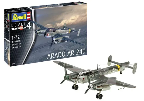 Revell Modellbau Arado AR-240 - Bausatz 1:72, 70 Teile, detailgetreues Militärflugzeug mit authentischen Abziehbildern für realistische Darstellung