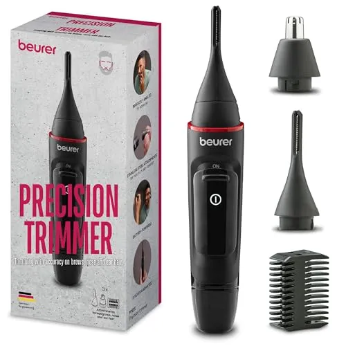 Beurer MN3X Präzisionstrimmer - Trimmer für Frauen mit 3 hochwertigen Aufsätzen, spritzwassergeschützt und ideal zum sanften Trimmen von Nasen-, Ohren- und Augenbrauenhaaren – perfekt für unterwegs!