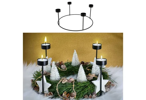 Produktbild CEPEWA Adventskranz DIY Adventskranz Teelichthalter 33x15cm Eisen schwarz Metallring