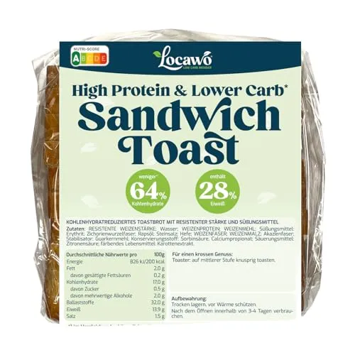 Locawo High Protein & Low Carb Sandwich Toastbrot | Eiweißbrot | Voller Weizengeschmack | Vegan | ideal für eine eiweißreiche, kalorien- und zuckerreduzierte Ernährung