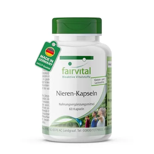 Fairvital Nieren Kapseln - 60 hochdosierte vegane Kapseln - Apfelessig-Kapseln mit 200mg Cranberry-Extrakt und 100mg Vitamin C. Ideal zur Unterstützung der Nierenfunktion, gluten- und laktosefrei, in praktischer Dosierung!