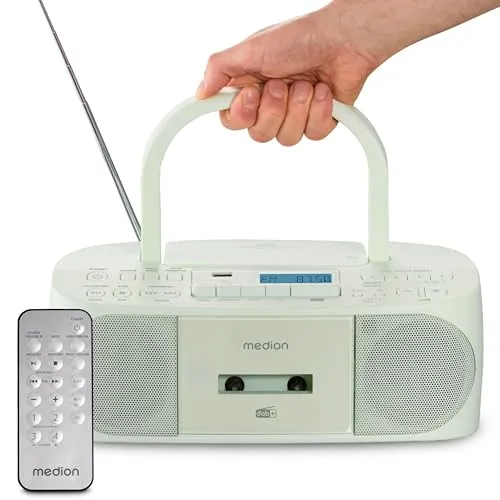 MEDION DRX-1 Plus Boombox – Tragbares DAB+ Radio mit Bluetooth und CD-Player - Vielseitiges Stereo-System für Musikliebhaber: Genießen Sie Ihre Lieblingsmusik über DAB+, CD, Kassette oder MP3. Ideal für den flexiblen Einsatz – ob Zuhause oder unterwegs.