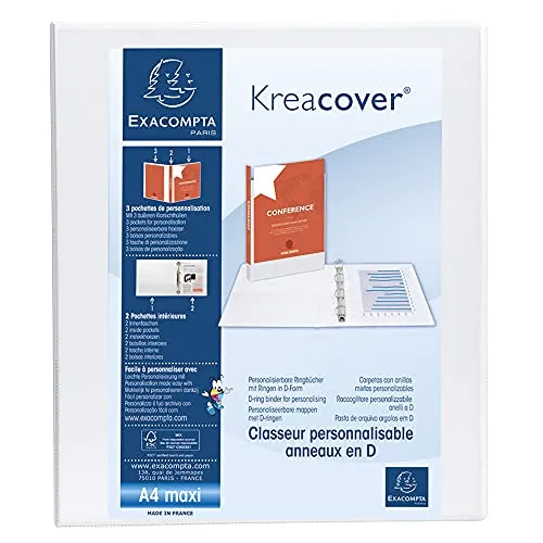 Exacompta 51846E Präsentationsringbuch KreaCover Kunststoffbezug außen und innen. 4 Ring-Mechanik DIN A4 Füllhöhe 25 mm ideal für Angebots- und Unternehmenspräsentationen weiß