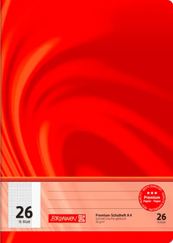 Brunnen Schulheft A4, Lin. 26, kariert mit Rand, 16 Blatt, 90 g/m², Vivendi