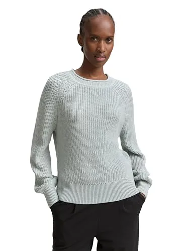 Stylischer Strickpullover TOM TAILOR DENIM für Damen - Modischer Pullover in Silver Cloud Blue Melange, taillenbedeckend und aus atmungsaktiver Strick-Qualität, ideal für den Alltag.