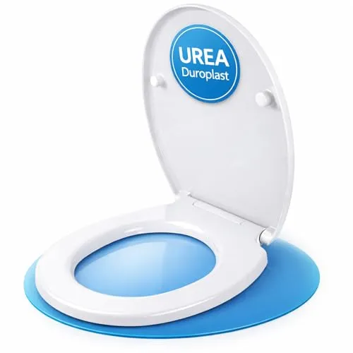 Toilettendeckel mit Absenkautomatik Oval aus Duroplast, WC Sitz O-Form mit Softclose, abnehmbar per Knopfdruck, mit Installationsschablone, inkl. 2 Montagesets, Weiß