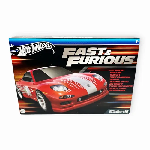 Hot Wheels Fast & Furious 10er Pack SET - Autos, LKW & Busse – Enthält 10 Modelle wie den 1968 Dodge Charger und Mazda RX8, neu und originalverpackt für Sammler und Fans.