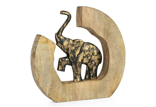Moderne Elefant Figur aus Aluminium im Mangoholzrahmen - Stilvolle Skulptur für kreative Dekoration, ideal für jedes Zuhause und ein echter Blickfang.