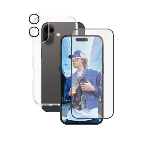 CARE by PanzerGlass Flagship 3-in-1 Schutzset für iPhone 16 - Apple Schutzhüllen - Umfassender Schutz mit Displayschutz, Rückenschale und Kameraabdeckung für dein iPhone 16, ideal für maximalen Schutz und Stil.