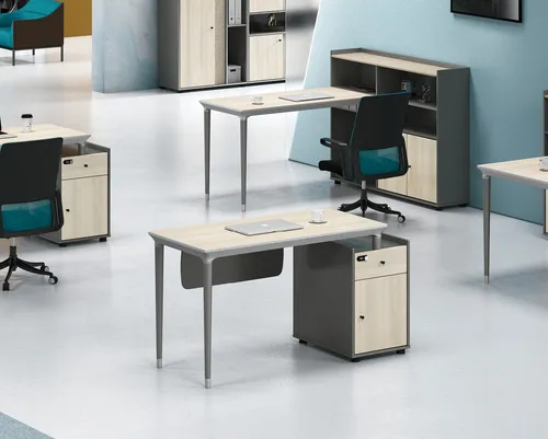 Beige-Grauer Eckschreibtisch für Ihr Büro - Moderner Bürotisch aus Holz, rechteckig, in Beige-Grau. Ideal für effizientes Arbeiten mit einer Breite von 140 cm und einer Höhe von 75/110 cm. Kompakt und ohne Montageaufwand.