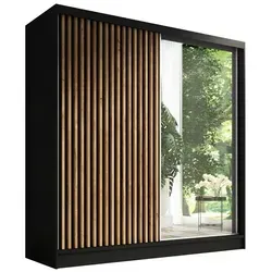 Schwebetürenschrank Premium LINA 200 cm mit Spiegel in schwarz von A&J MöbelLand