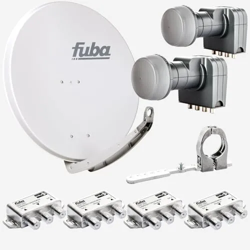 Fuba Sat Anlage 4 Teilnehmer - 2 Satelliten - SAT-Antennen Komplettset für den Empfang von zwei Satelliten mit hervorragender Empfangsqualität. Einfache Installation und geeignet für DVB-S/S2, Full HD, 4K/8K UHD.