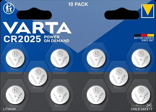 VARTA Batterien Knopfzellen CR2025, 10 Stück, Power on Demand, Lithium Coin, 3V, kindersichere Verpackung, für elektronische Kleingeräte - Autoschlüssel, Fernbedienungen, Waagen