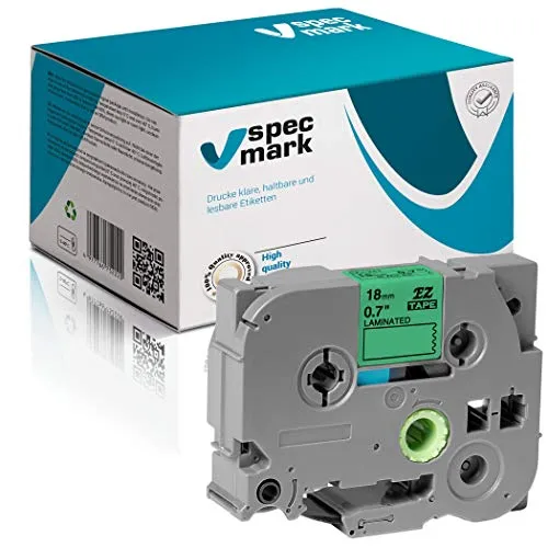 specmark Schriftband TZe-741 18mm x 8m Schwarz auf Grün Band kompatibel mit Drucker Brother PT P-touch AZe-741 EZe-741 TZ-741 TZ2-741