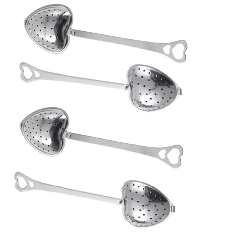Filter Spoon,4 Stück Teesieb Löffel Edelstahl Teezange,Tee Ei Set Teekugel,Teesieb für Tasse,Cup Guide Bar Infuser with Heart Handle für TeebläTter,GewüRze,Teekannen