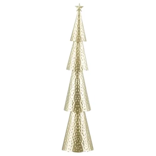 Mica Decorations Hänge-Weihnachtsbaum gold - 68 cm - Stilvoller Hänge-Weihnachtsbaum aus robustem Eisen mit gehämmerter Oberfläche. Ideal für Fensterbretter oder Kaminsimse, schafft er schnell eine festliche Atmosphäre und lässt sich wunderbar mit anderen Dekorationen kombinieren.