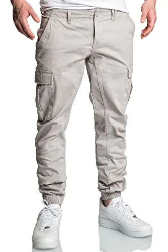 REPUBLIX Herren Jogger Cargo Chino Jeans Hose R2207 Hellgrau W34