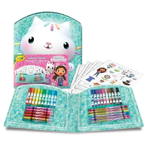 CRAYOLA, Kreativkoffer Gabby’s Dollhouse, 40 Teile mit Filzstiften, Wachsmalstiften, Ausmalseiten, Aufklebern, ab 5 Jahren, 04-2945