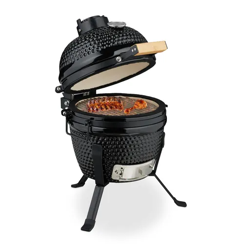 Relaxdays Kamado Grill Ø 32 cm - Keramikgrill mit Thermometer bis 450 °C, ideal zum Grillen, Kochen, Backen und Räuchern – vielseitiger Smoker für perfekte Steaks und knusprige Pizza.