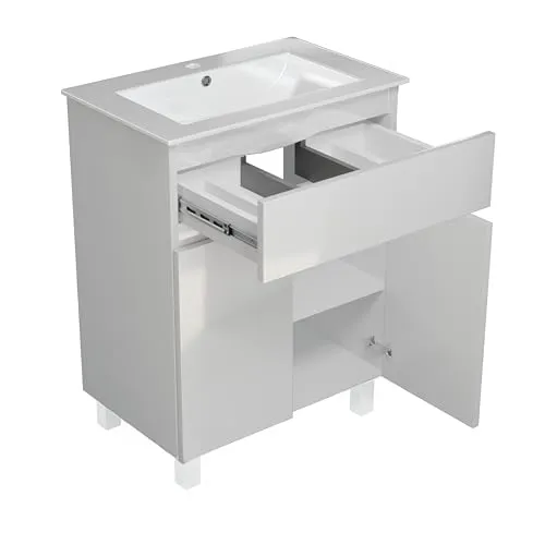 paplinskimoebel - Waschbecken mit Unterschrank 60 cm Breit Ariza Sink, Hängend oder Stehend, Waschtisch mit Unterschrank für Badezimmer, Waschbeckenunterschrank Weiß Hochglanz Front