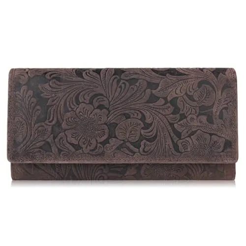 Geldbörse Damen groß viele fächer RFID Leder Paolo Peruzzi T-25 braun