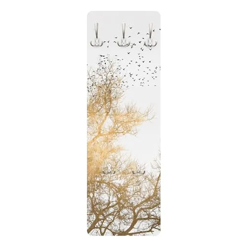 Wandgarderobe Wald Bäume - Platzsparendes Design mit 5 Haken - Schmale Wandgarderobe mit 34 cm Breite, 5 Haken und stylischem Baum-Motiv. Ideal für kleine Räume, Made in Germany, kratzfest und feuchtigkeitsabweisend.