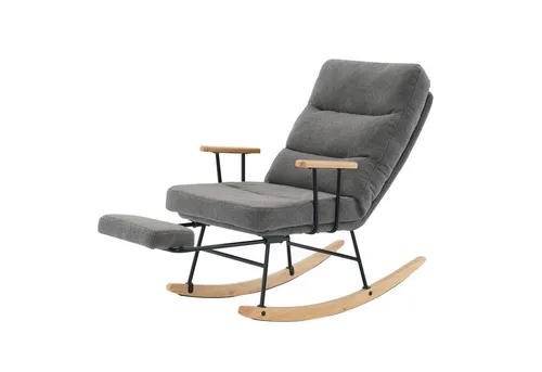 Merax Schaukelstuhl Verstellbarer Lesestuhl mit Fußstütze, Schaukelsessel mit Liegefunktion, Loungesessel aus Teddy-Samt