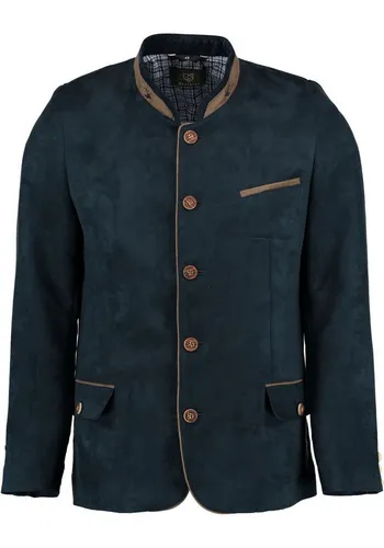 OS Trachten Herren Trachtensakko Janker Frura, Größe 58, marine - Trachtenjacke mit Slim Fit Stehkragen, ideal für festliche Anlässe, ausgestattet mit 2 Pattentaschen und eleganter Stickerei auf dem Kragen.