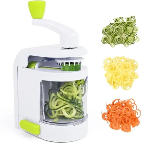 Gaethra Spiralschneider Gemüse, 4 in 1 Zucchini Nudeln Spiralschneider mit Auffangbehälter, BPA-frei, Zucchini Spaghetti Schneider für Karotte, Gurke, Kartoffel, Kürbis, Zucchini, Zwiebel