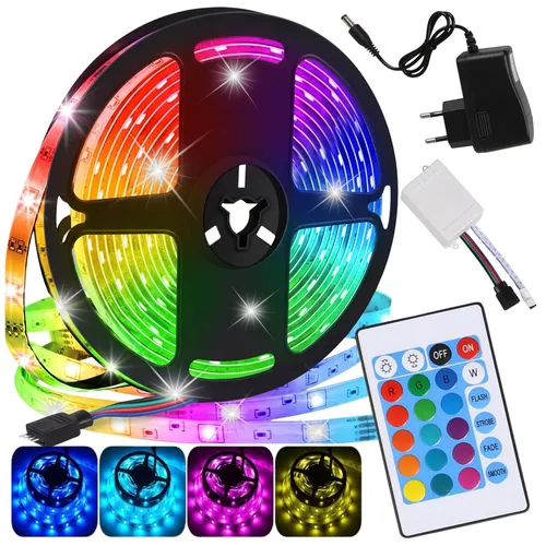 LED-Streifen 5 m, 300 RGB LEDs, Fernbedienung, Netzteil, IP20