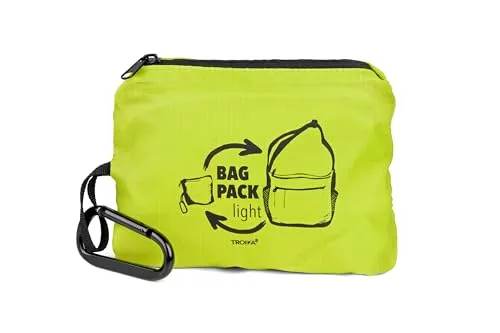 TROIKA Schultertasche faltbar (platzsparend im Innenfach verstaubar) mit Karabiner zur schnellen Befestigung – BAG PACK – großes Hauptfach, kleines Innenfach und Außenfach – Polyester – grün