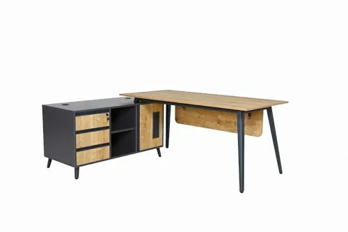 furni24 Schreibtisch, modernes Design für Jugendzimmer und Büro - Schreibtisch mit großer Arbeitsfläche und Schubladen, ideal für Ordnung im Büro oder Jugendzimmer – robuste Bauweise aus Eiche, Maße: 160x80x75 cm.