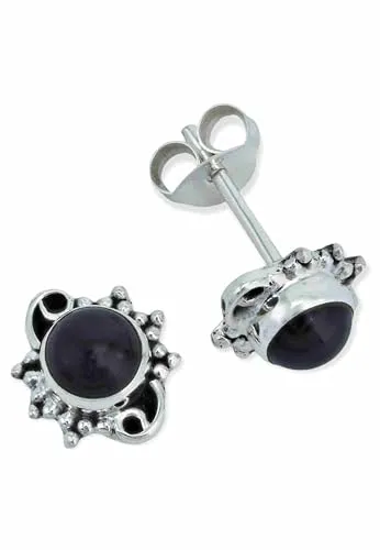 Ohrstecker 925 Silber Onyx schwarzer Stein Edelstein Ohrringe echt Silber Damen Sterling Silber Stecker Geschenk(MOS-086-03)