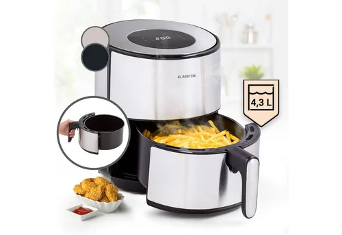 Heißluftfritteuse Airfryer Crisp-Pro 4,3 L - Fritteusen mit 8 Programmen, 1500 W Leistung und Edelstahl-Gehäuse für gesundes Frittieren ohne Öl – ideal für schmackhafte und knusprige Gerichte.