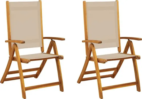 vidaXL Klappbare Gartenstühle 2er Set aus Akazienholz und Textilene - Gartenstühle aus massivem Akazienholz und strapazierfähigem Textilene, ideal für entspannte Stunden im Freien. Mit 5-fach verstellbarer Rückenlehne und klappbarem Design für einfache Lagerung.