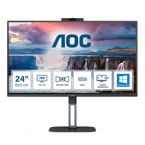 AOC 23.8 L 24V5CW BK - 23,8 Zoll Full HD Gaming-LCD-Monitor, mit integrierter Webcam und blitzschneller Reaktionszeit von 1 ms