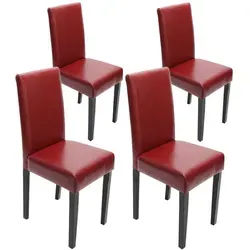 4er-Set Esszimmerstuhl Littau - Rot Leder, Dunkle Beine - Stühle für Esszimmer, modernes Design mit hoher Rückenlehne und bequemer Polsterung für maximalen Komfort bei langen Dinnerabenden.