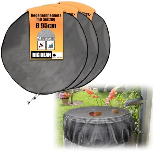 BigDean Regentonnendeckel 3x Abdeckung Netz für Regentonne rund 95cm - Deckel für Regentonne 95 cm – effektiver Schutz vor Stechmücken und Laub mit sicherem Halt durch Zugkordel, ideal für sauberes Wasser und vielseitige Passform.