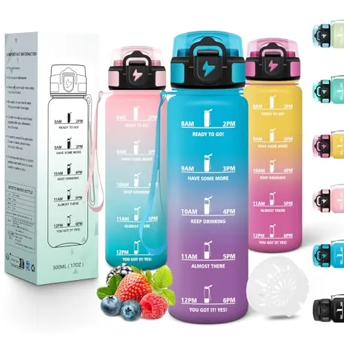 Motswedi Trinkflasche Sport,500ml BPA-Frei, Trinkflasche Kohlensäure Geeignet, Auslaufsicher, Wasserflasche, Mit Zeitstempel, Flasche, Sportflasche, für Yoga, Schule, Tägliche Reisen, Blauviolett