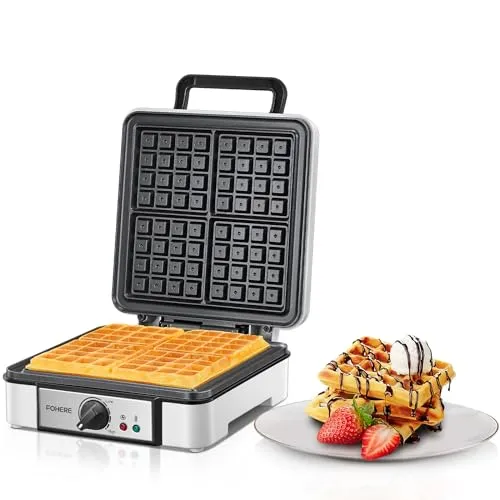 XXL 4er Waffeleisen | 1200 Watt | Waffelautomat | Paninigrill | Waffeltoaster | Waffle Maker | Elektrogrill | XXL Wafflemaker | Waffel Eisen | Antihaftbeschichter FOHERE Waffelmacher