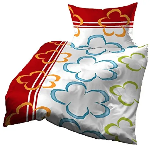 Gerald Wittmann Bettwäsche 140x200 cm + 70x90 cm, Mikrofaser Seersucker, Wolken Rot Weiß Orange
